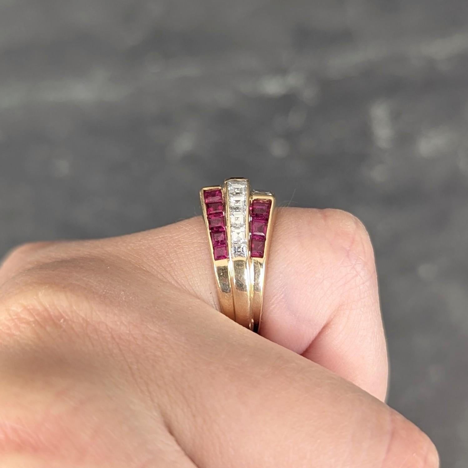 Oscar Heyman 1980's Ruby Diamond 18 Karat Yellow Gold Vintage Channel Band Ring For Sale 5