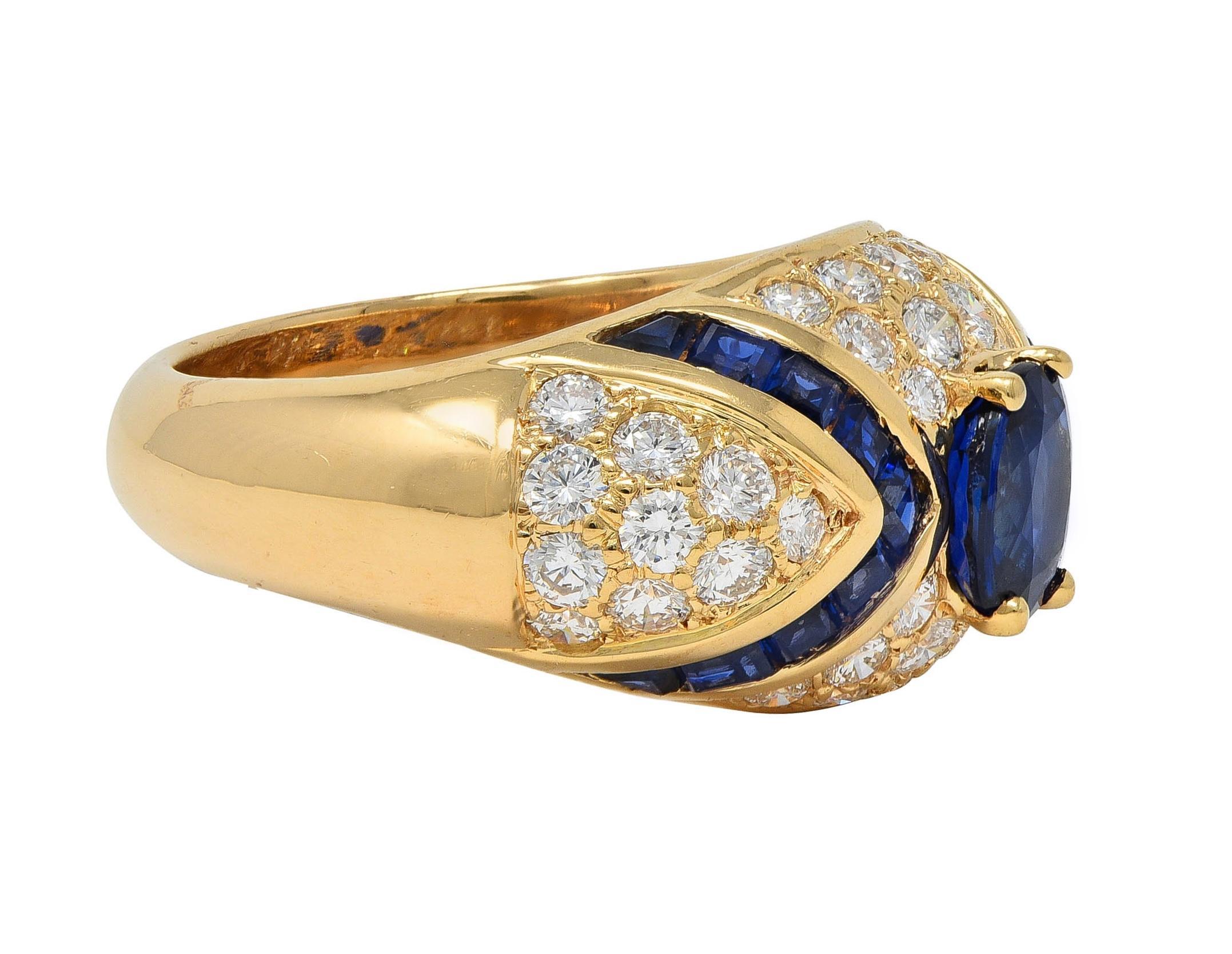 Taille mixte Oscar Heyman 1980 Saphir Diamant Or jaune 18 carats Bague Bombé Vintage en vente