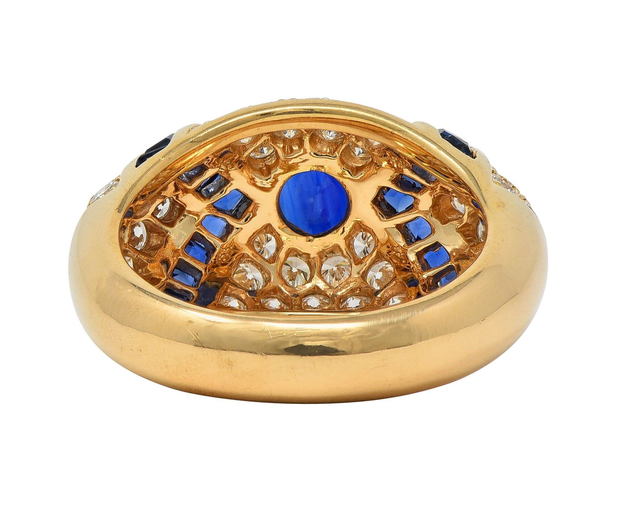 Oscar Heyman 1980 Saphir Diamant Or jaune 18 carats Bague Bombé Vintage Excellent état - En vente à Philadelphia, PA