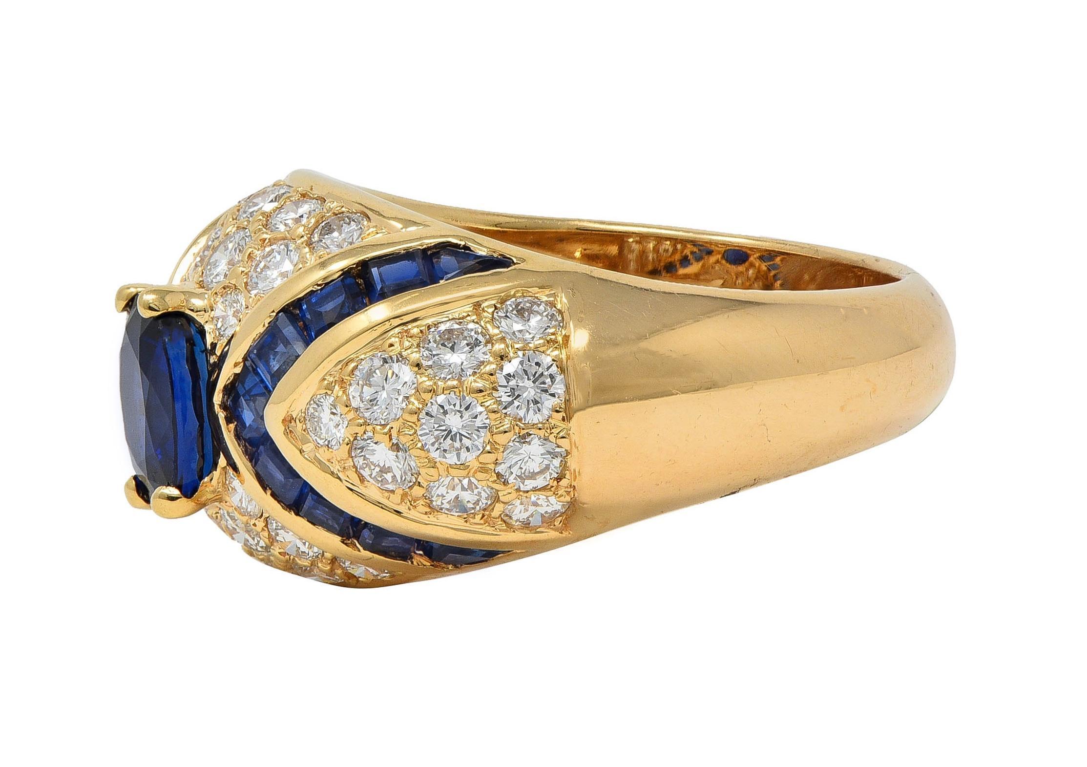 Oscar Heyman 1980 Saphir Diamant Or jaune 18 carats Bague Bombé Vintage Unisexe en vente