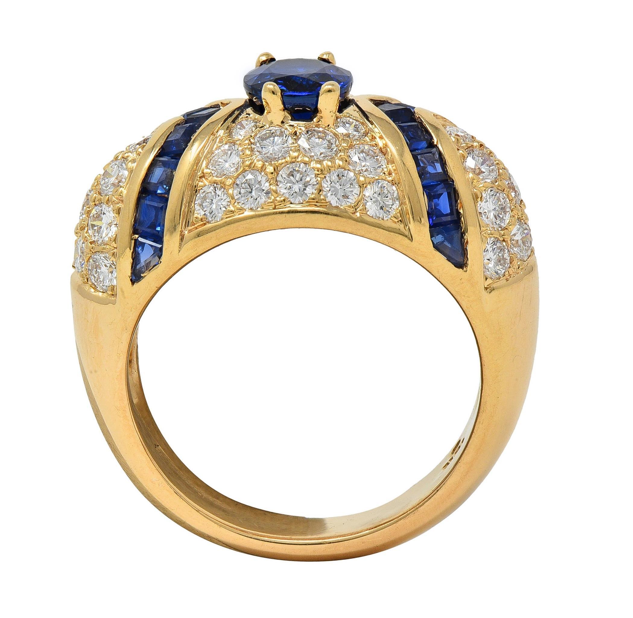 Oscar Heyman 1980 Saphir Diamant Or jaune 18 carats Bague Bombé Vintage en vente 2