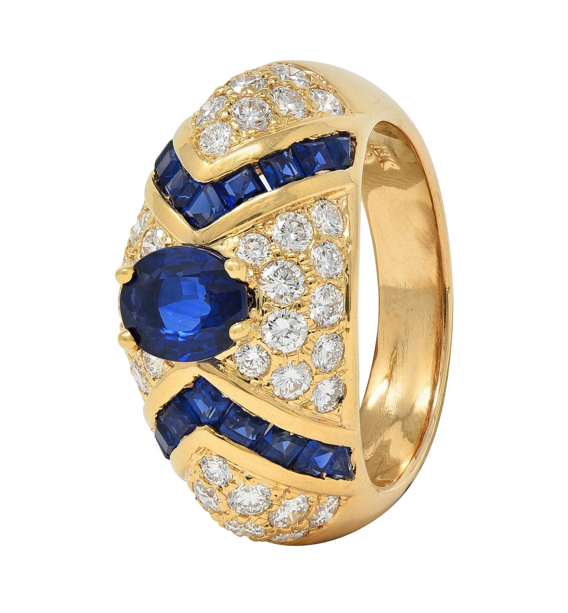 Oscar Heyman 1980 Saphir Diamant Or jaune 18 carats Bague Bombé Vintage en vente 3