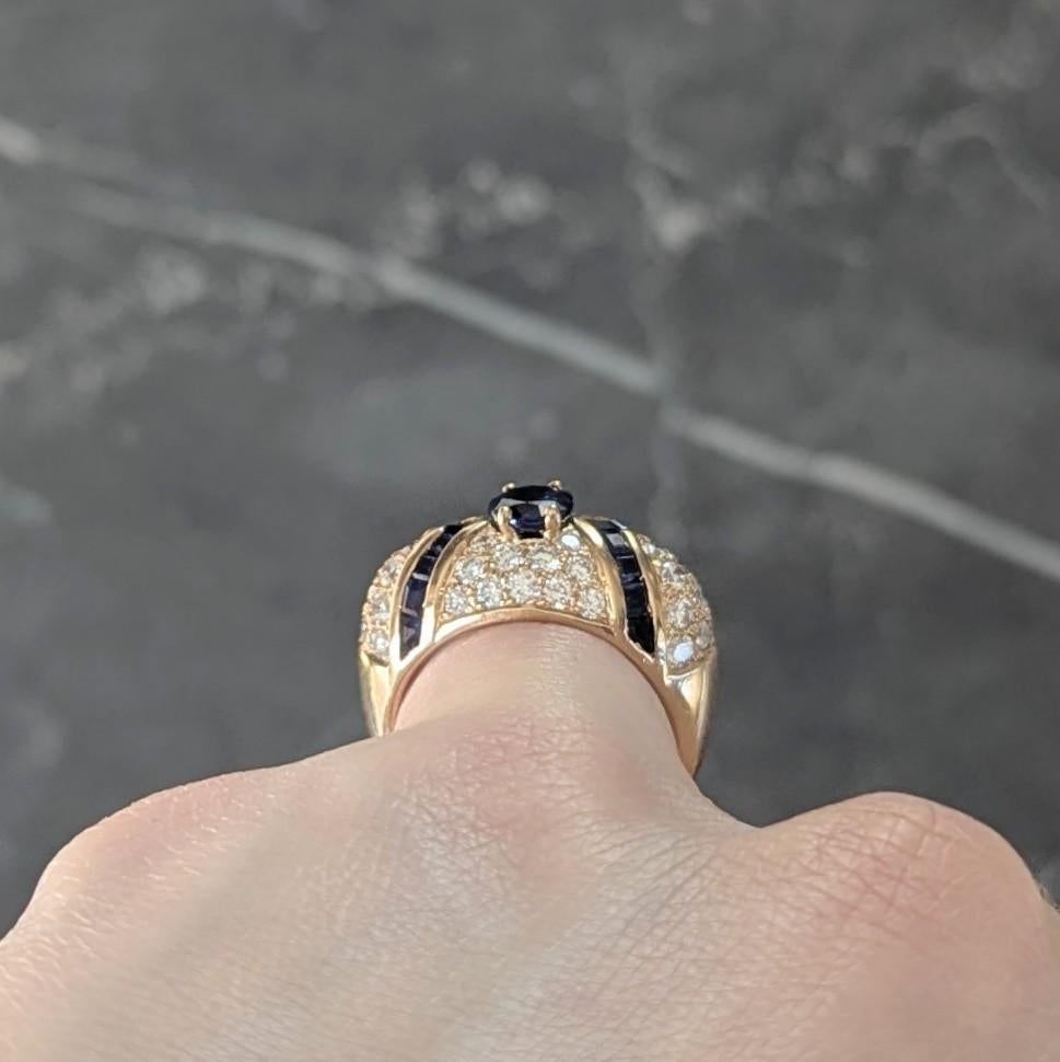 Oscar Heyman 1980 Saphir Diamant Or jaune 18 carats Bague Bombé Vintage en vente 4
