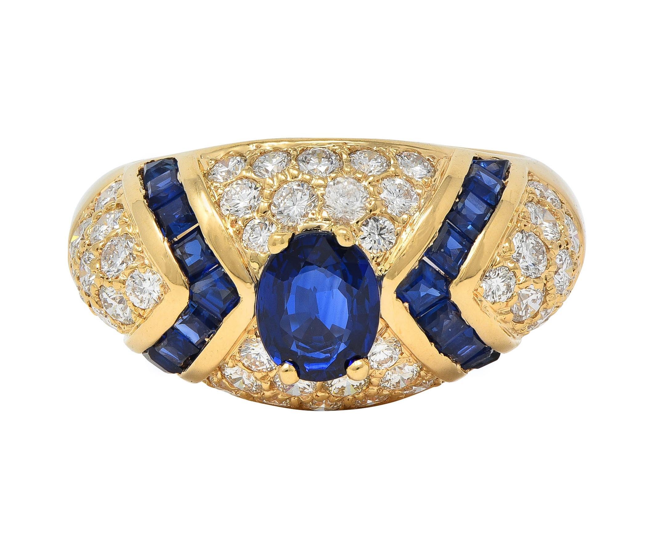 Oscar Heyman 1980 Zafiro Diamante Oro Amarillo 18 Kilates Anillo Bombé Vintage