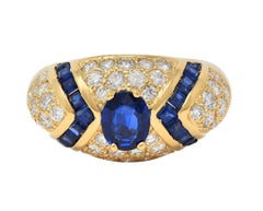 Oscar Heyman 1980 Zafiro Diamante Oro Amarillo 18 Kilates Anillo Bombé Vintage