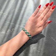 Oscar Heyman 1990's Emerald Diamond Platinum 18K Gold Vintage Stripe Bracelet
