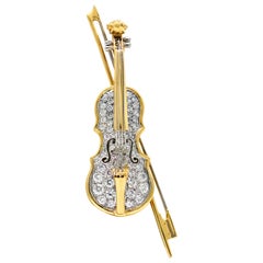 Oscar Heyman 2.00 Carats Diamond 18 Karat Gold Platinum Violin Brooch
