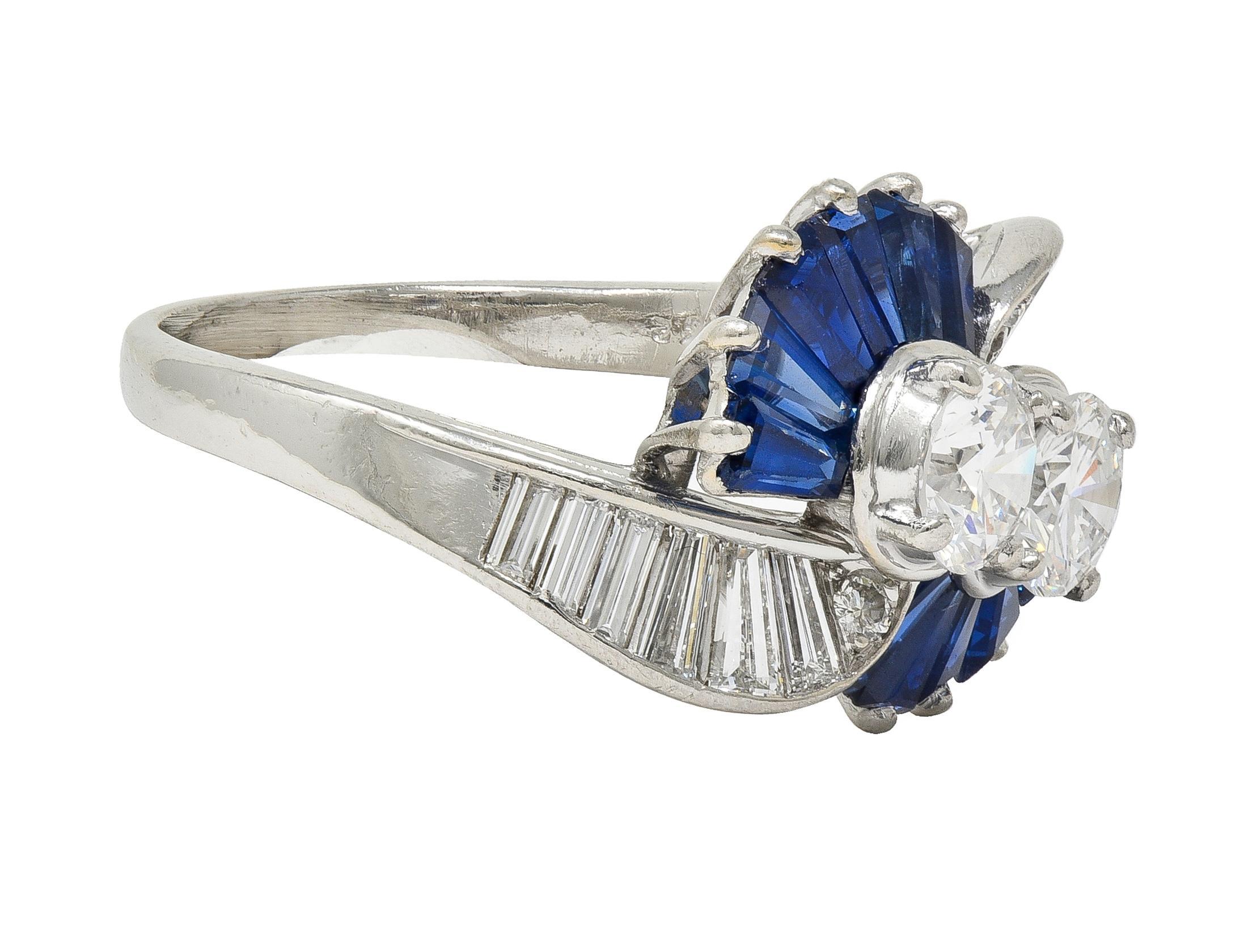 Oscar Heyman 2,00 Karat Saphir Diamant Platin Vintage Fanning Bypass-Ring (Moderne) im Angebot