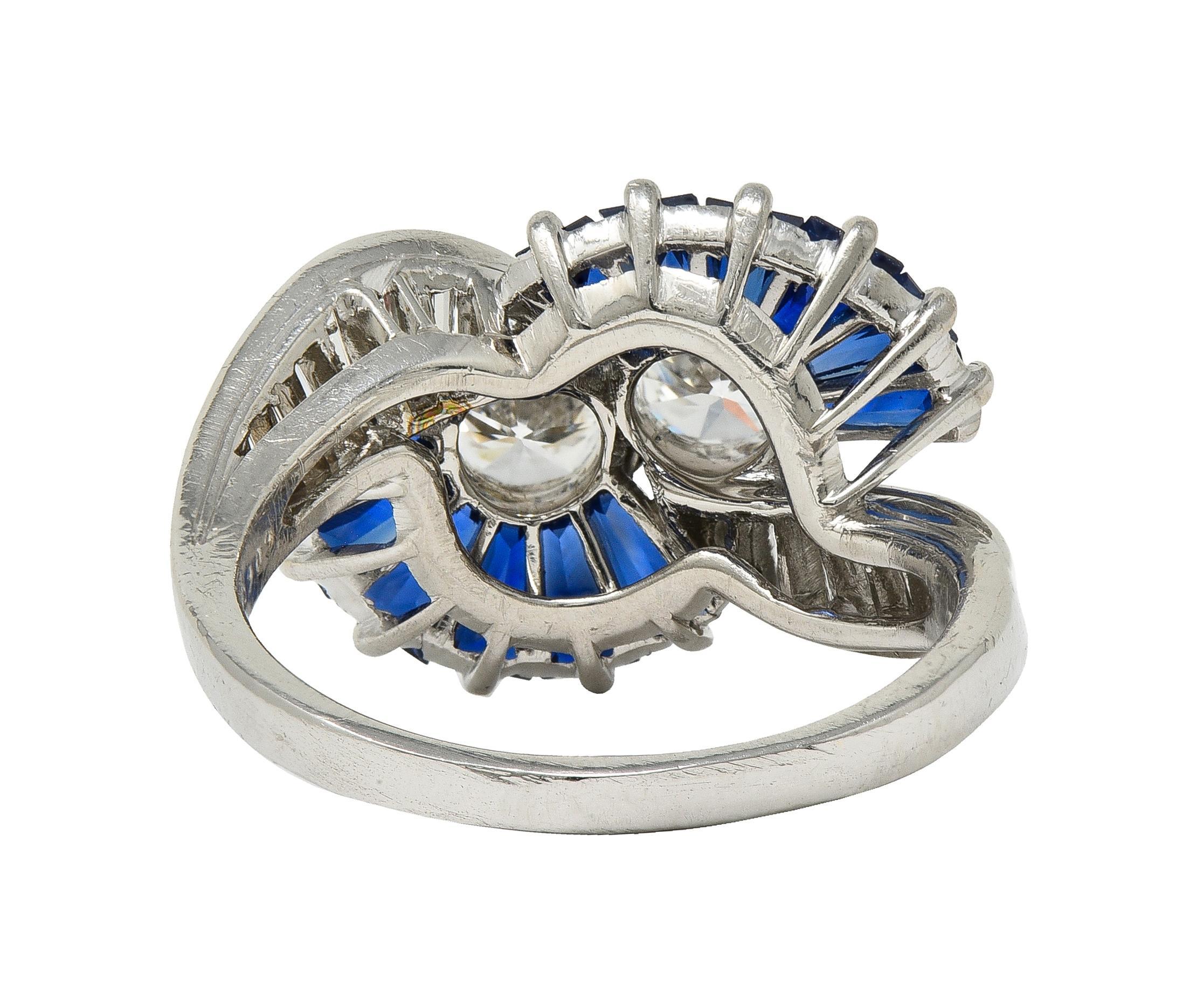 Oscar Heyman 2,00 Karat Saphir Diamant Platin Vintage Fanning Bypass-Ring (Rundschliff) im Angebot