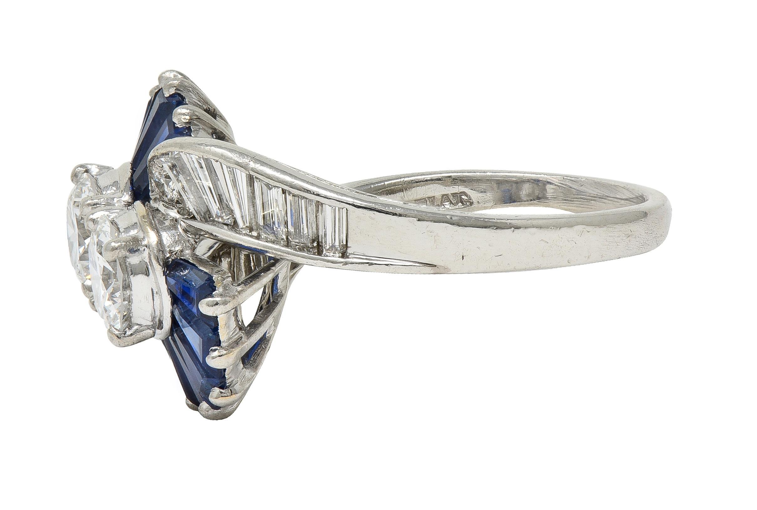 Oscar Heyman 2,00 Karat Saphir Diamant Platin Vintage Fanning Bypass-Ring im Zustand „Hervorragend“ im Angebot in Philadelphia, PA
