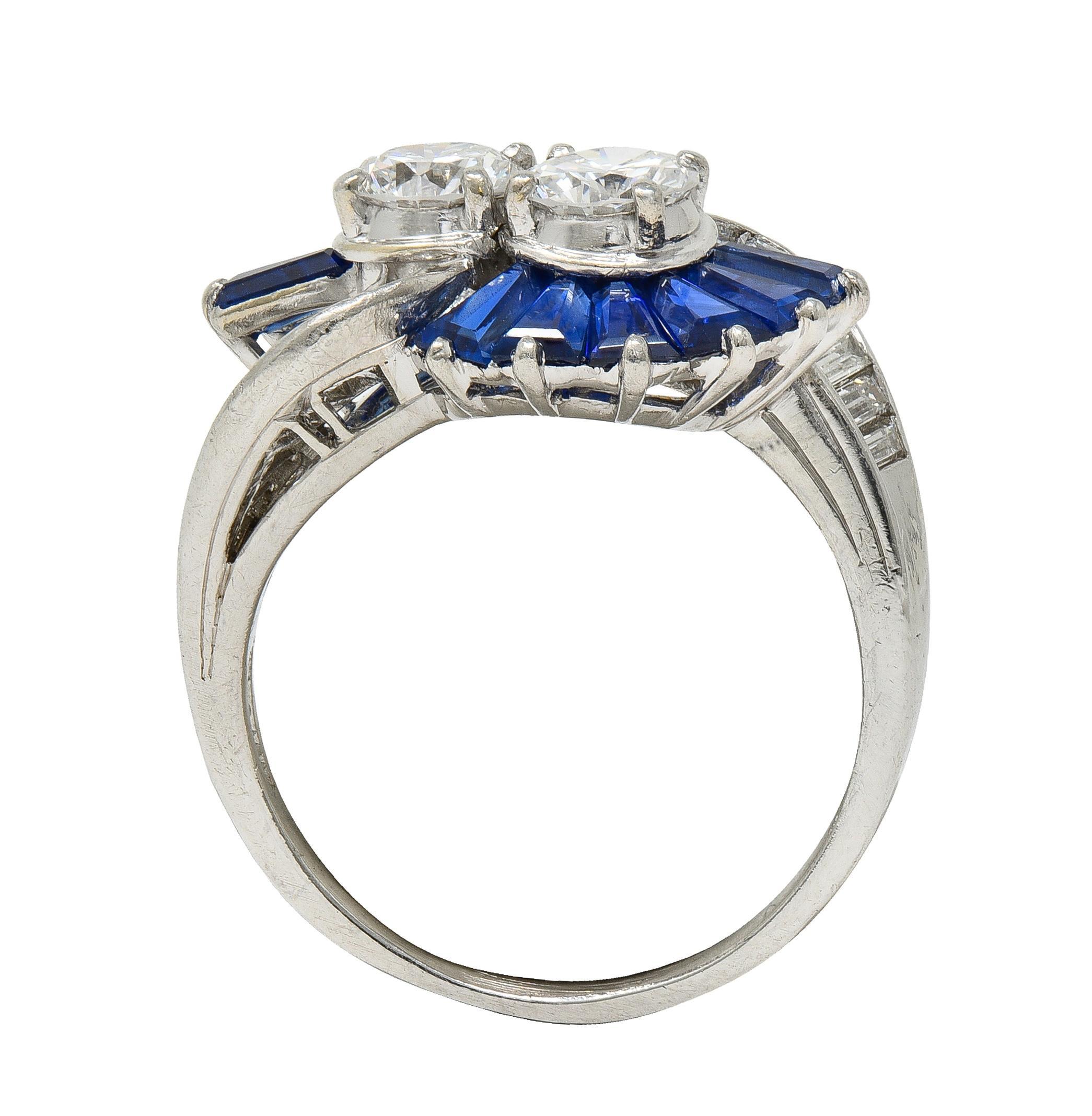 Oscar Heyman 2,00 Karat Saphir Diamant Platin Vintage Fanning Bypass-Ring im Angebot 2