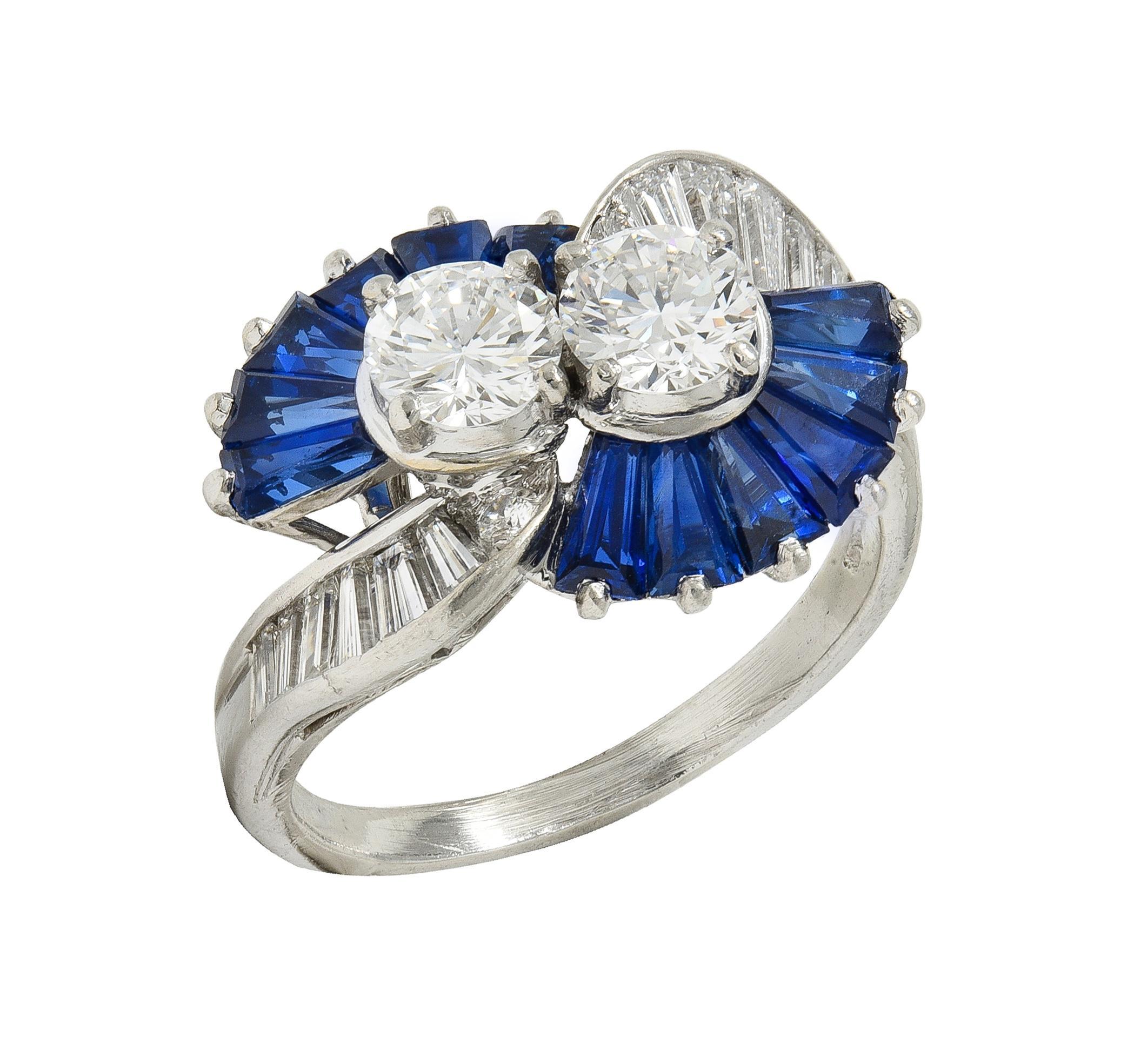 Oscar Heyman 2,00 Karat Saphir Diamant Platin Vintage Fanning Bypass-Ring im Angebot 3