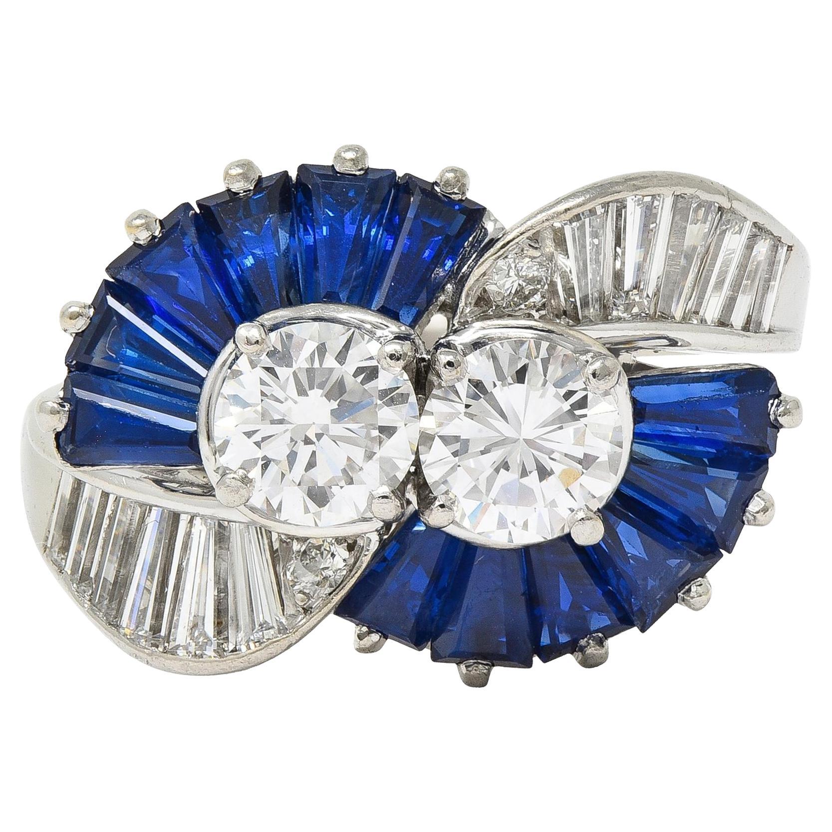 Oscar Heyman 2.00 CTW Sapphire Diamond Platinum Vintage Fanning Bypass Ring