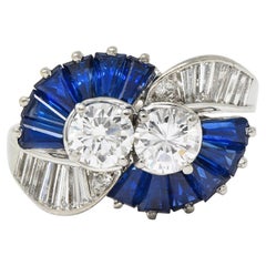 Oscar Heyman 2.00 CTW Sapphire Diamond Platinum Vintage Fanning Bypass Ring