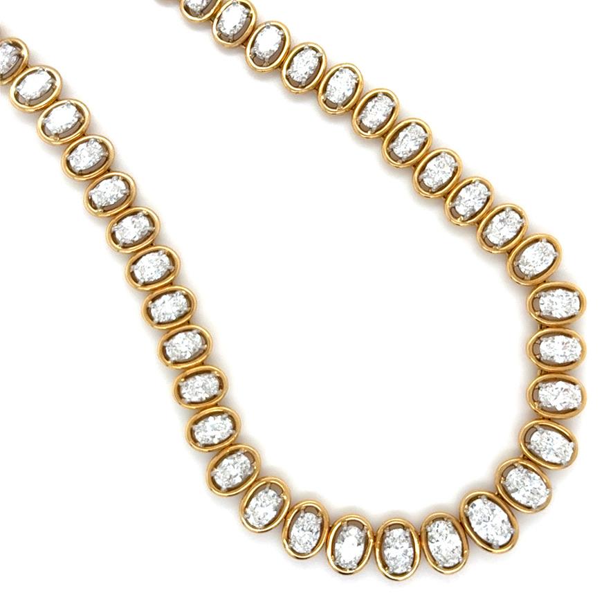 Oscar Heyman, 22.00 Carat Oval Shape Diamond Riviere Necklace Excellent état - En vente à Chicago, IL