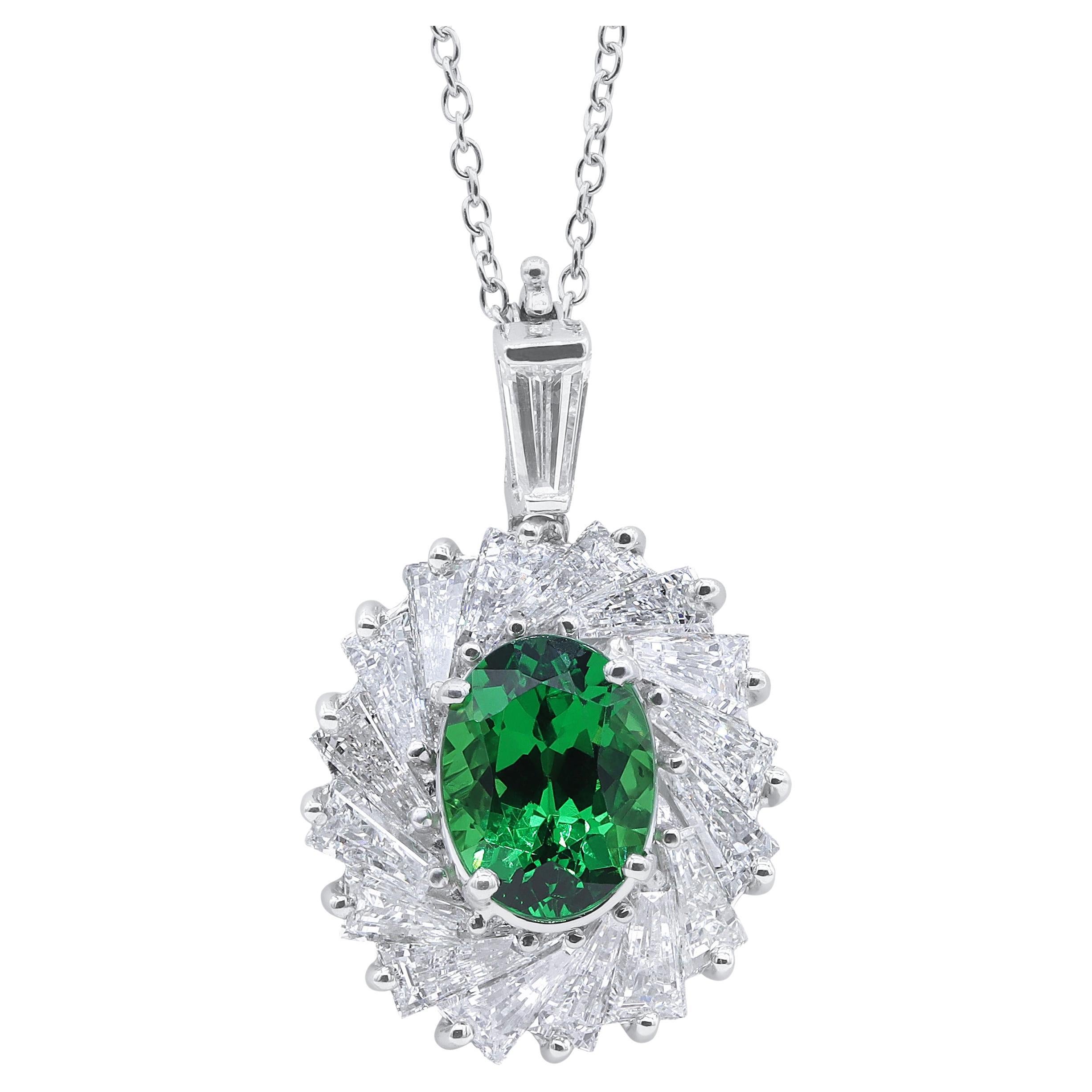 Oscar Heyman 2.51ct Tsavorite & Baguette Diamond Pendant Necklace