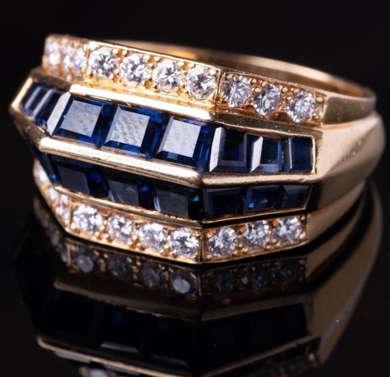 Oscar Heyman 2,55 ctw Blauer Saphir & Diamant-Ring 18k Signiert mit Serial (Brillantschliff) im Angebot