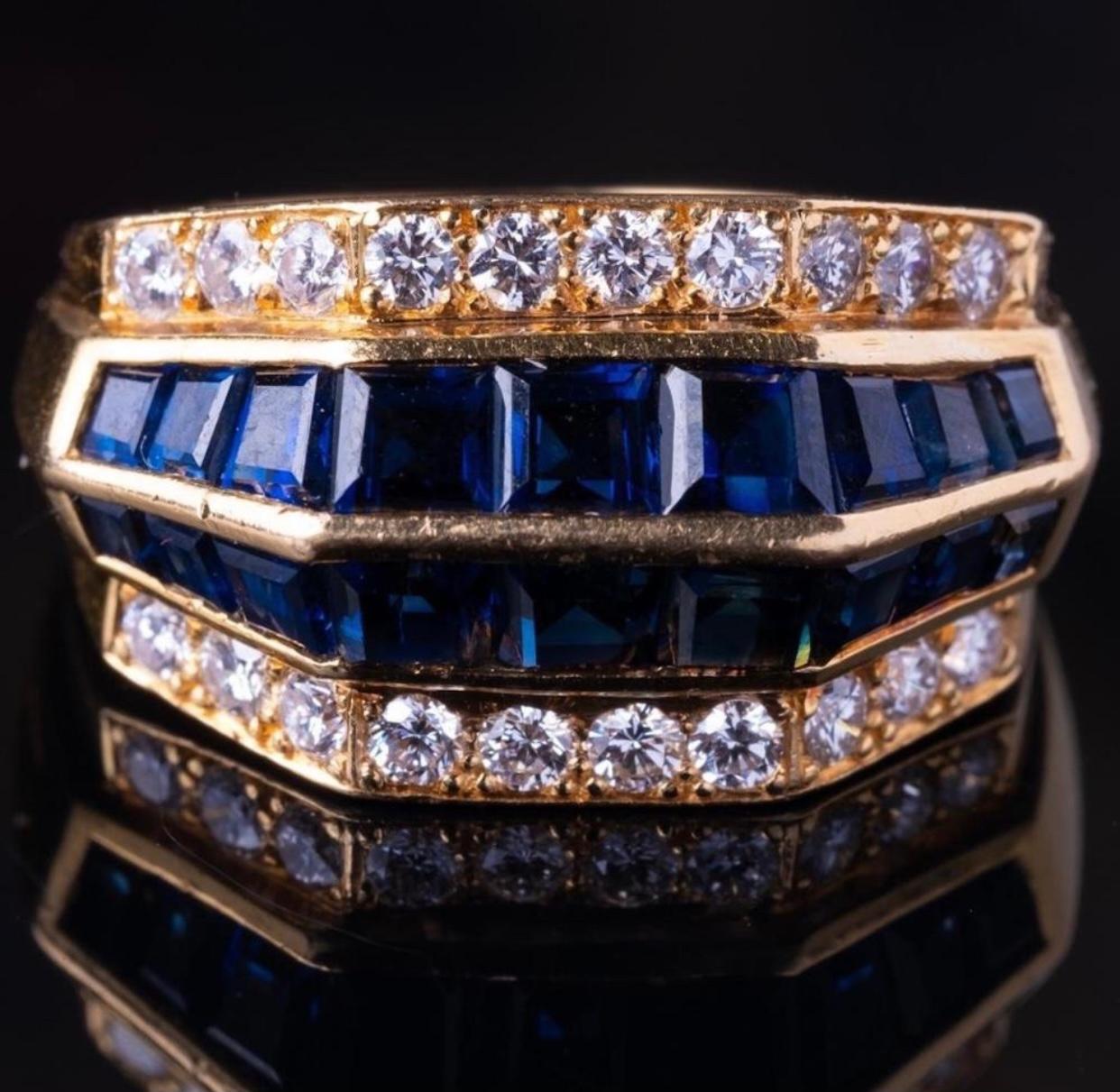 Oscar Heyman 2,55 ctw Blauer Saphir & Diamant-Ring 18k Signiert mit Serial für Damen oder Herren im Angebot