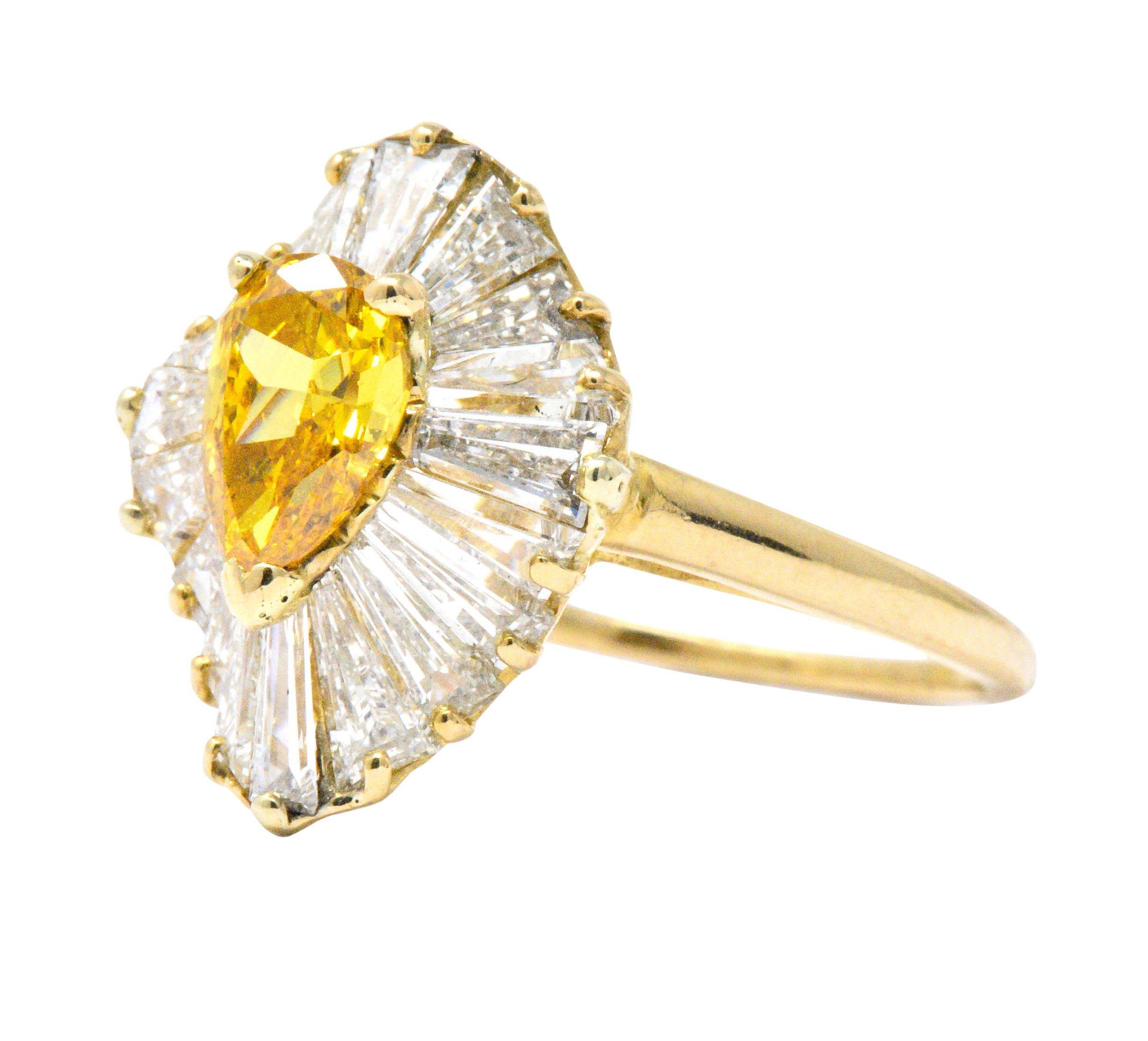 Oscar Heyman 2.74 Carats Fancy Yellow Diamond 18 Karat Gold Ballerina Halo Ring 1