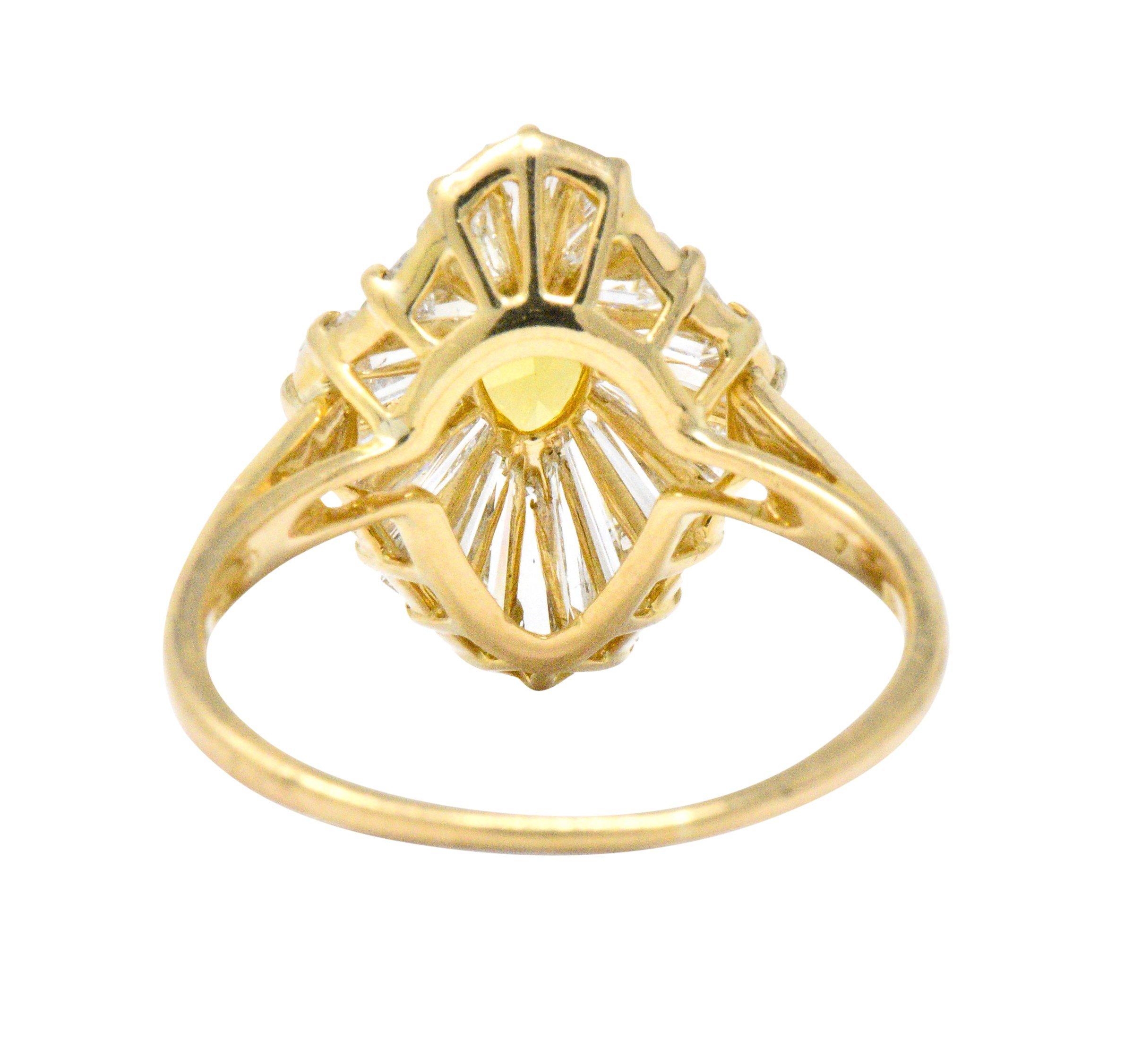 Oscar Heyman 2.74 Carats Fancy Yellow Diamond 18 Karat Gold Ballerina Halo Ring In Excellent Condition In Philadelphia, PA