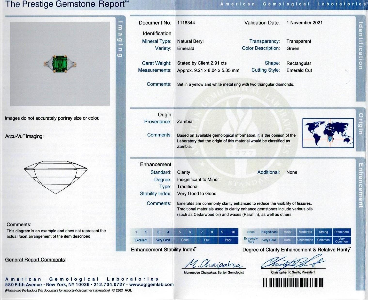 Oscar Heyman 2.91 Carat Emerald Cut Green Emerald Three Stone Ring For Sale 3