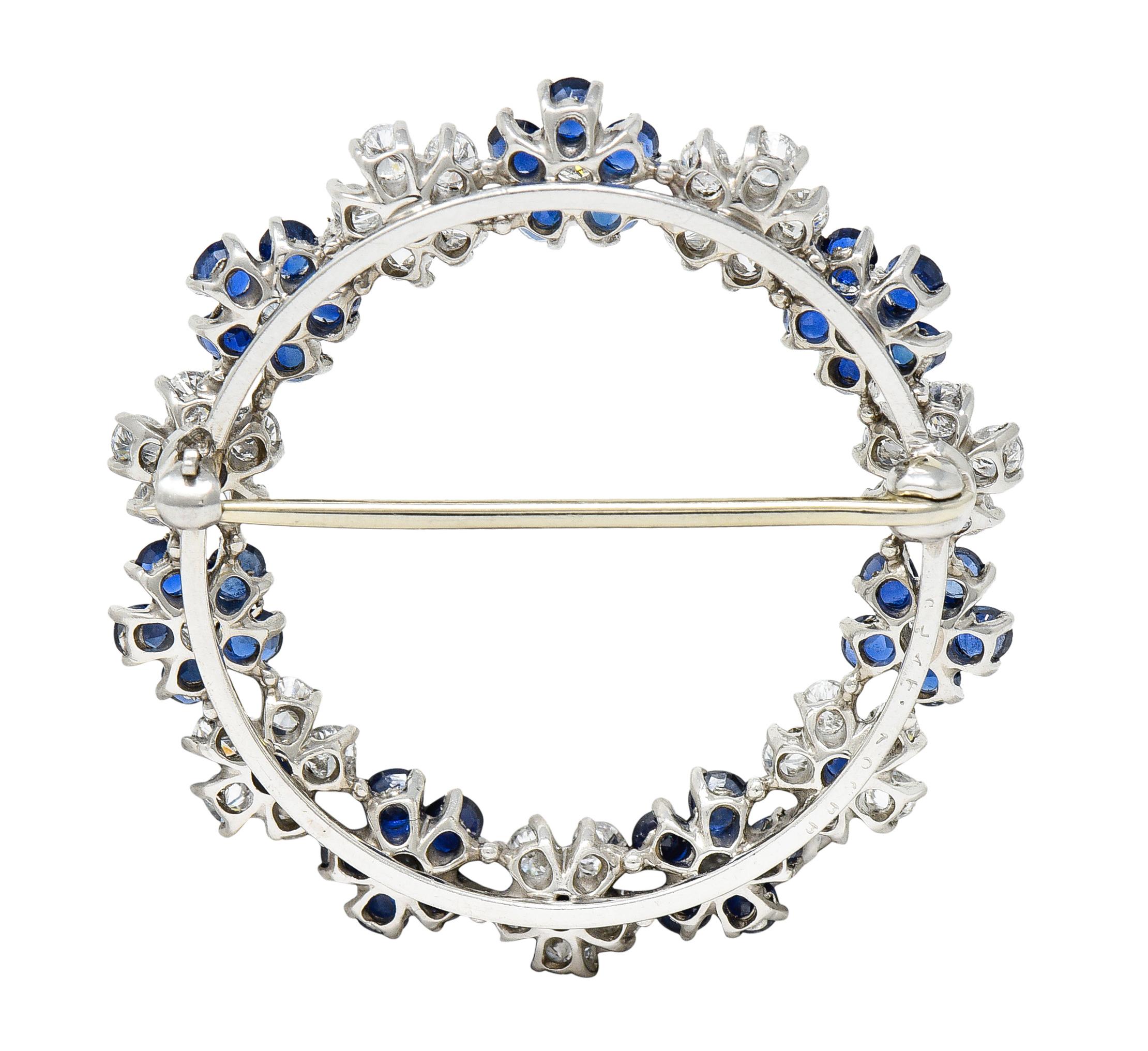Retro Oscar Heyman 3.05 Carats Sapphire Diamond Platinum Flower Wreath Brooch