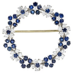 Oscar Heyman 3.05 Carats Sapphire Diamond Platinum Flower Wreath Brooch