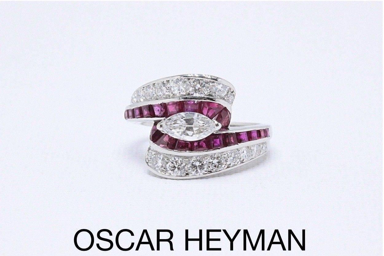 Oscar Heyman 3.22 Carat Diamond and Ruby Platinum Ring, circa 1950 7