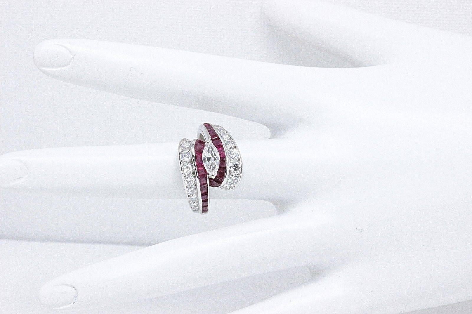 Oscar Heyman 3.22 Carat Diamond and Ruby Platinum Ring, circa 1950 In Excellent Condition In San Diego, CA