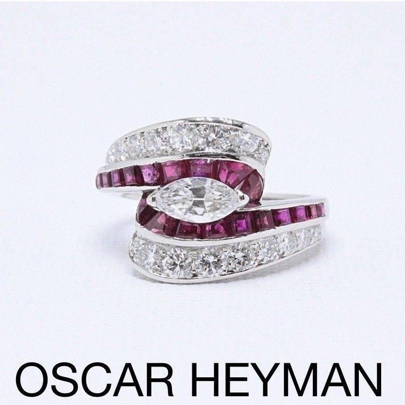 Women's Oscar Heyman 3.22 Carat Diamond and Ruby Platinum Ring, circa 1950