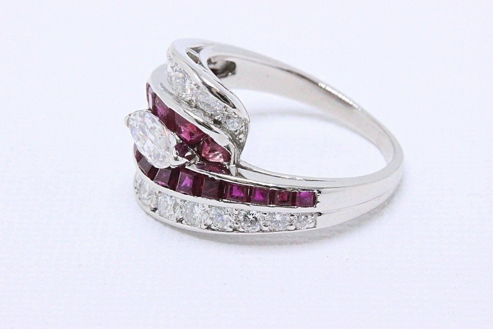 Oscar Heyman 3.22 Carat Diamond and Ruby Platinum Ring, circa 1950 2