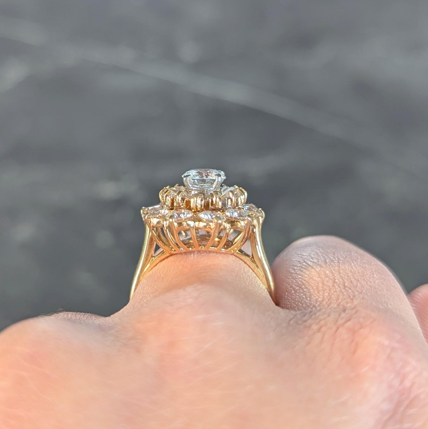 Oscar Heyman 3.27 CTW Diamond 18 Karat Gold Vintage Double Ballerina Halo Ring For Sale 6