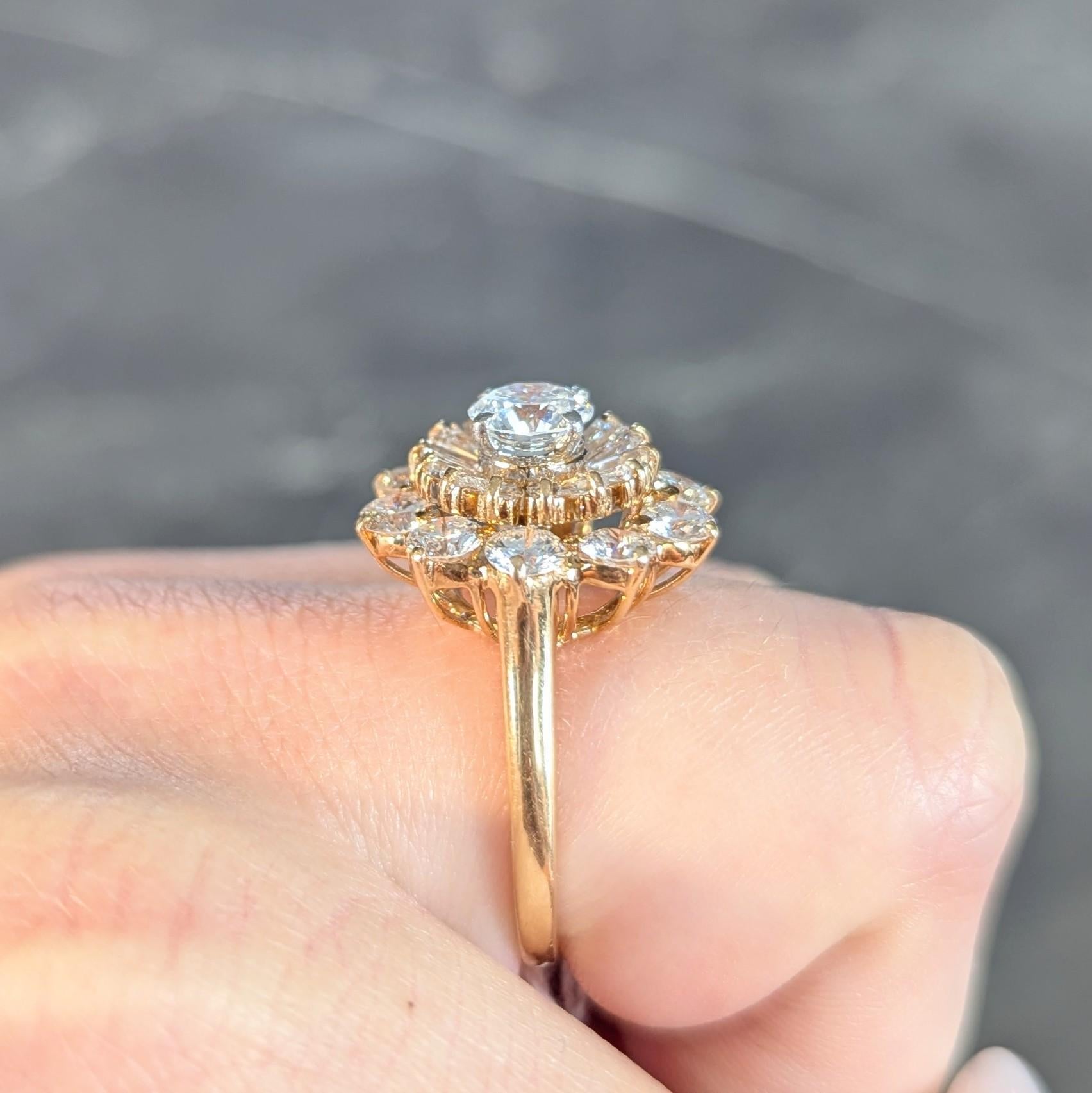 Oscar Heyman 3.27 CTW Diamond 18 Karat Gold Vintage Double Ballerina Halo Ring For Sale 7