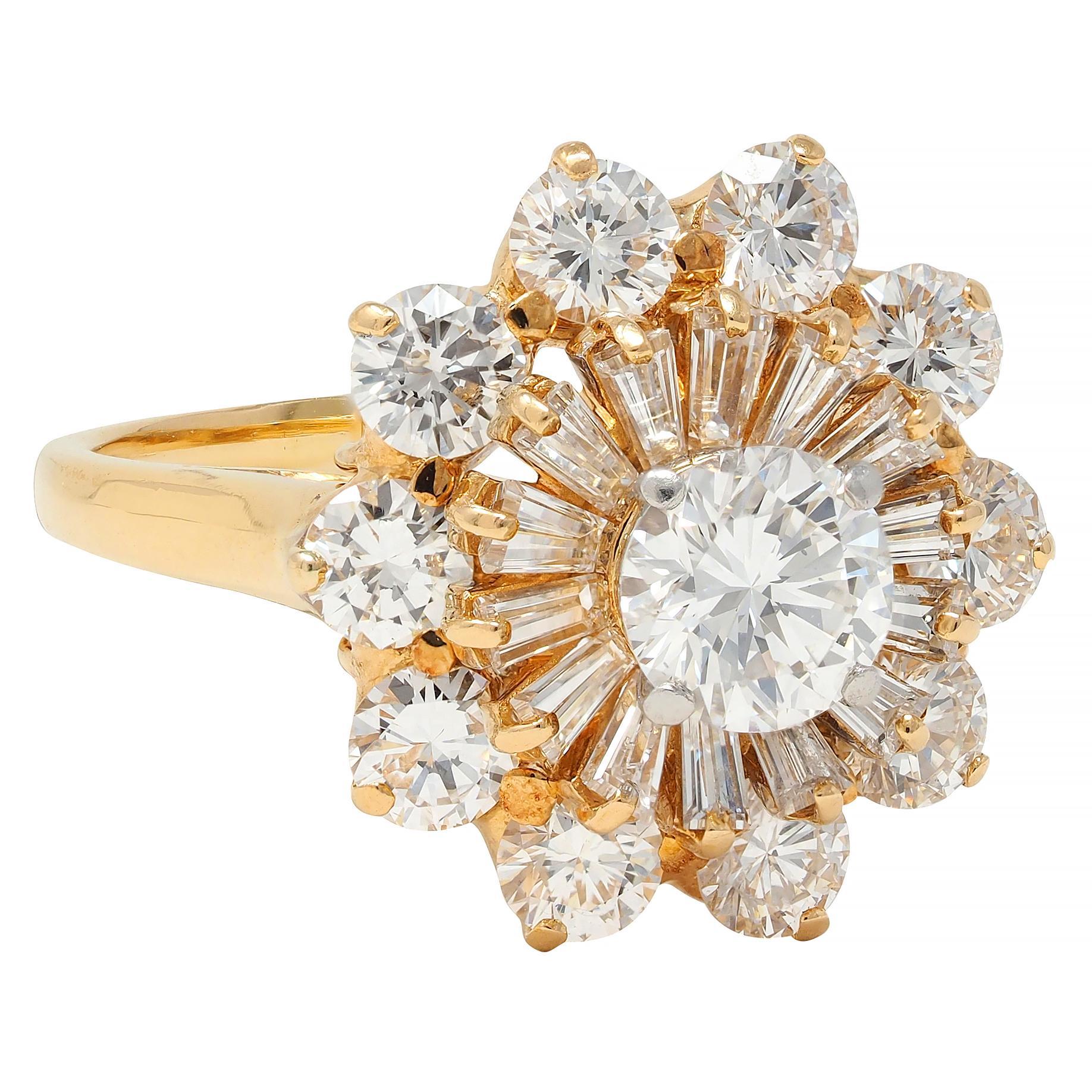 Round Cut Oscar Heyman 3.27 CTW Diamond 18 Karat Gold Vintage Double Ballerina Halo Ring For Sale