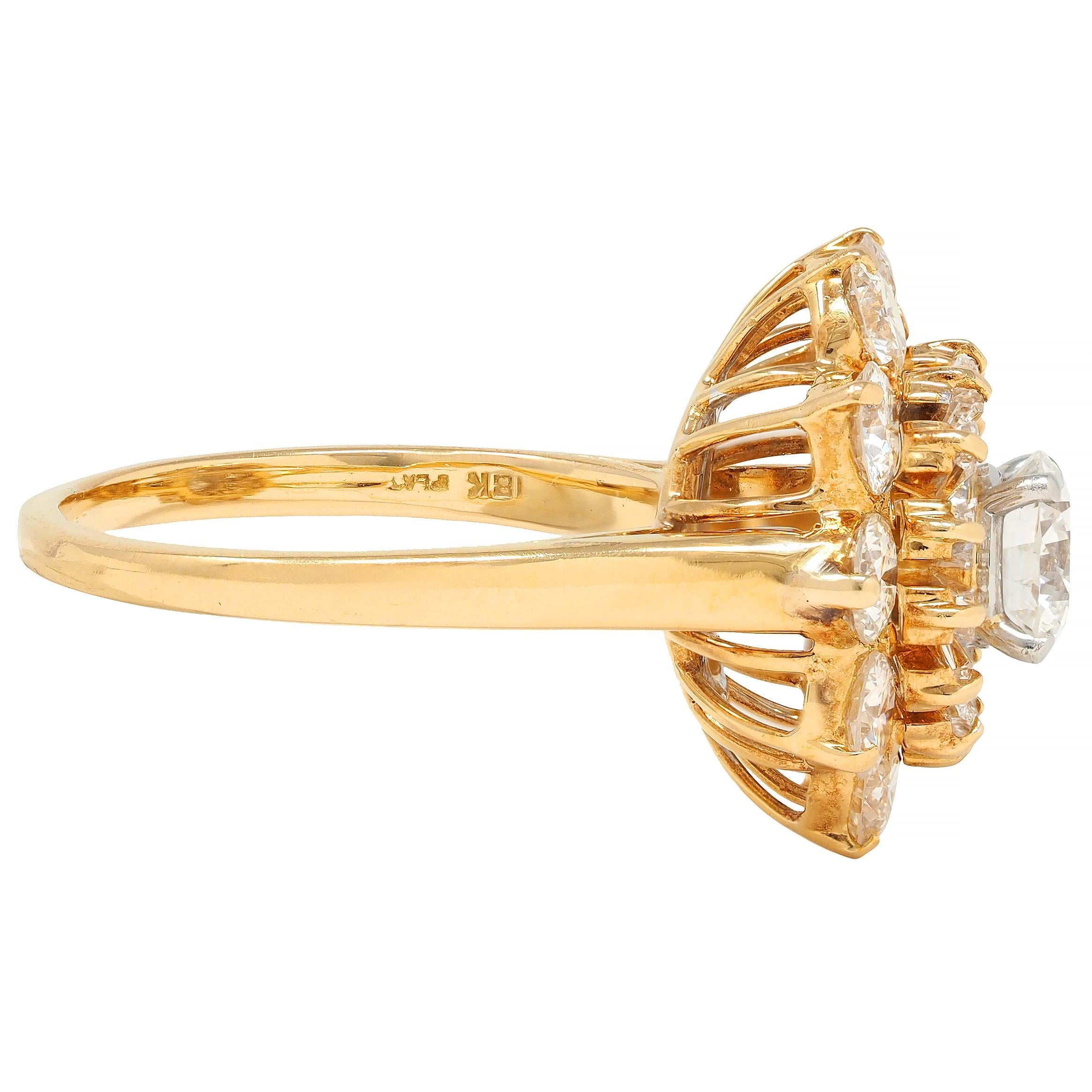 Oscar Heyman 3.27 CTW Diamond 18 Karat Gold Vintage Double Ballerina Halo Ring In Excellent Condition For Sale In Philadelphia, PA