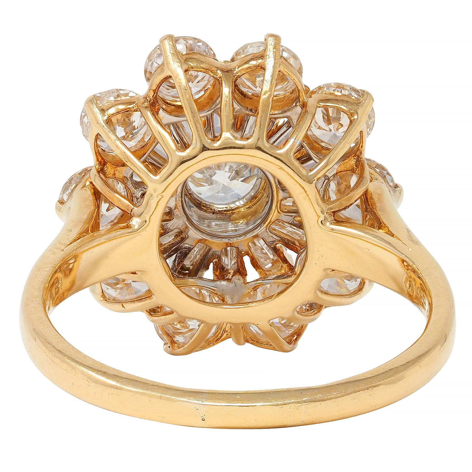 Women's or Men's Oscar Heyman 3.27 CTW Diamond 18 Karat Gold Vintage Double Ballerina Halo Ring For Sale