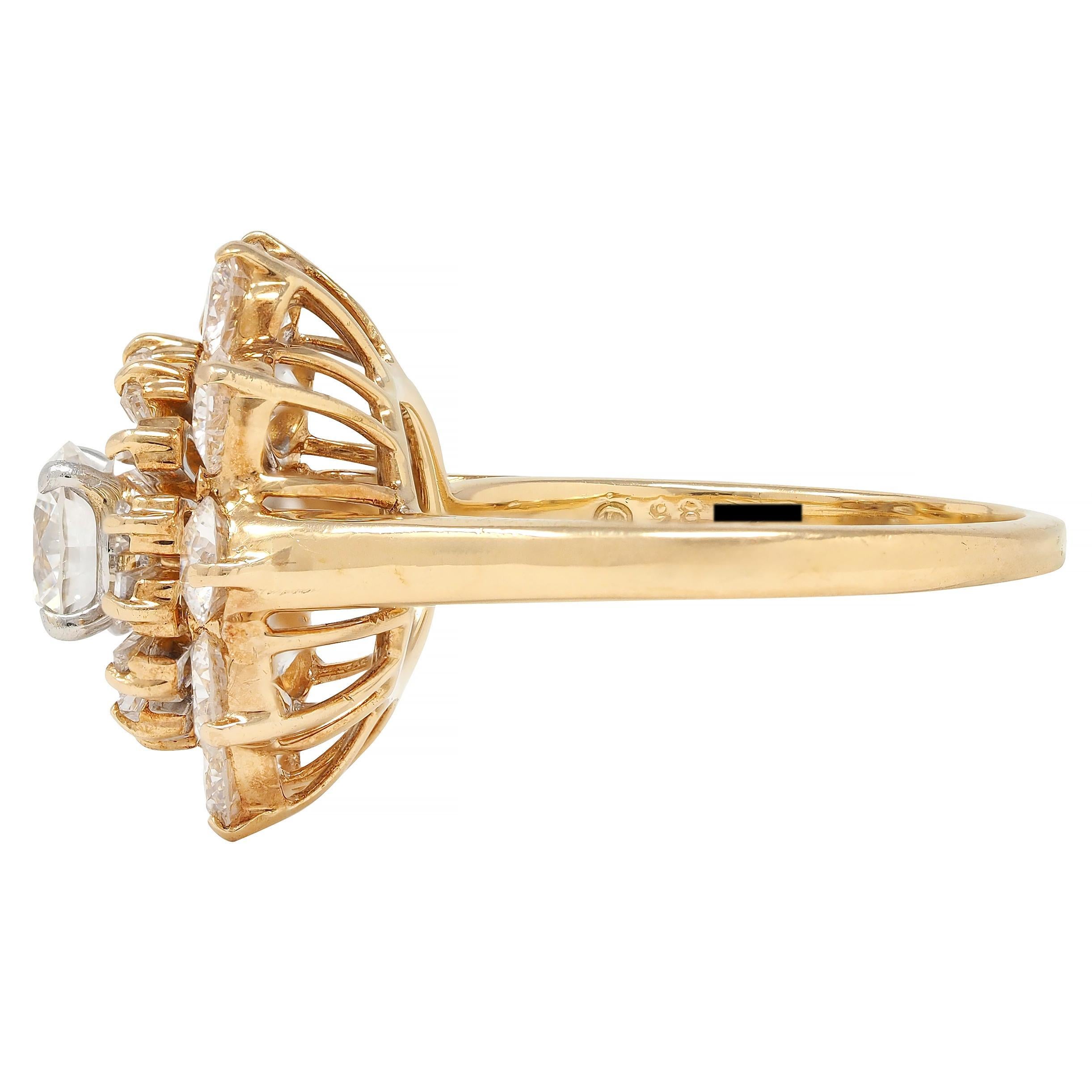 Oscar Heyman 3.27 CTW Diamond 18 Karat Gold Vintage Double Ballerina Halo Ring For Sale 1