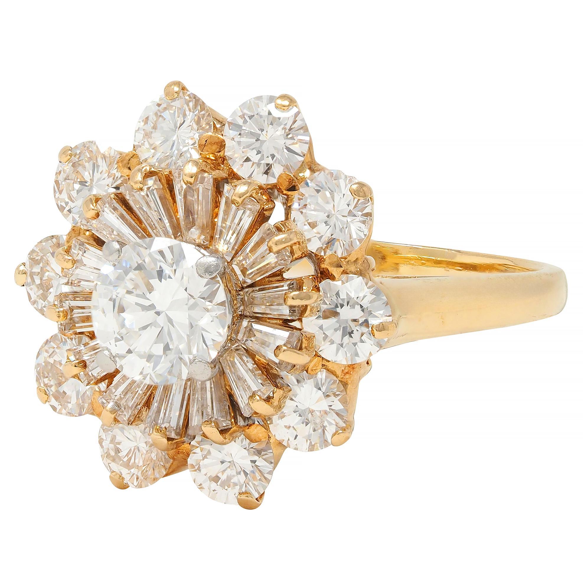 Oscar Heyman 3.27 CTW Diamond 18 Karat Gold Vintage Double Ballerina Halo Ring For Sale 2