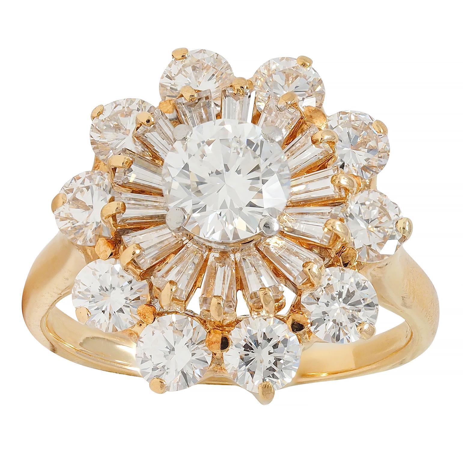 Oscar Heyman 3.27 CTW Diamond 18 Karat Gold Vintage Double Ballerina Halo Ring For Sale 3