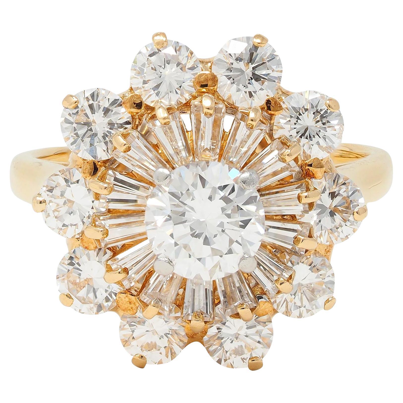 Oscar Heyman 3.27 CTW Diamond 18 Karat Gold Vintage Double Ballerina Halo Ring For Sale