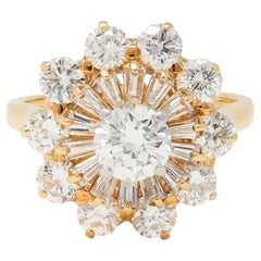 Oscar Heyman 3,27 Karat Diamant 18 Karat Gold Vintage Doppel-Ballerina Halo-Ring mit Halo-Ring