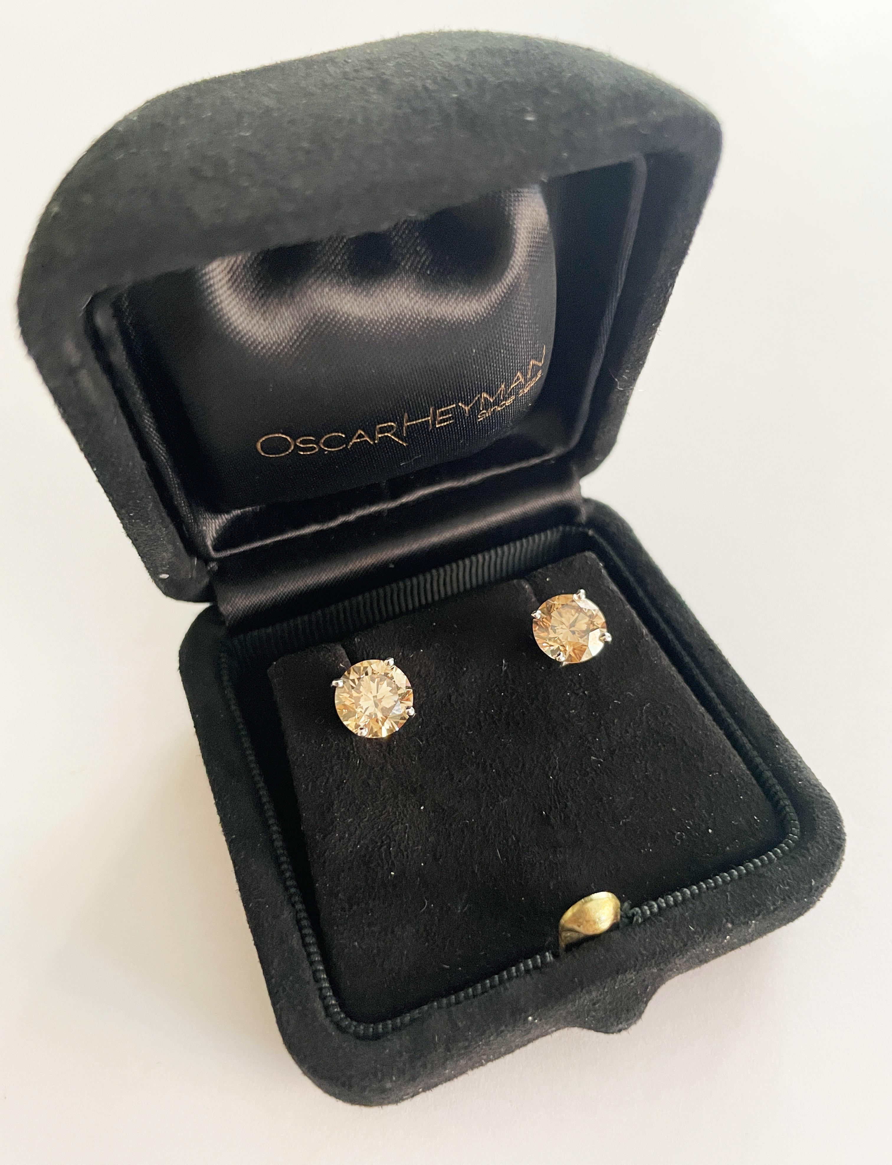 Oscar Heyman 3.34tcw Champagne Diamond Stud Earrings For Sale 5
