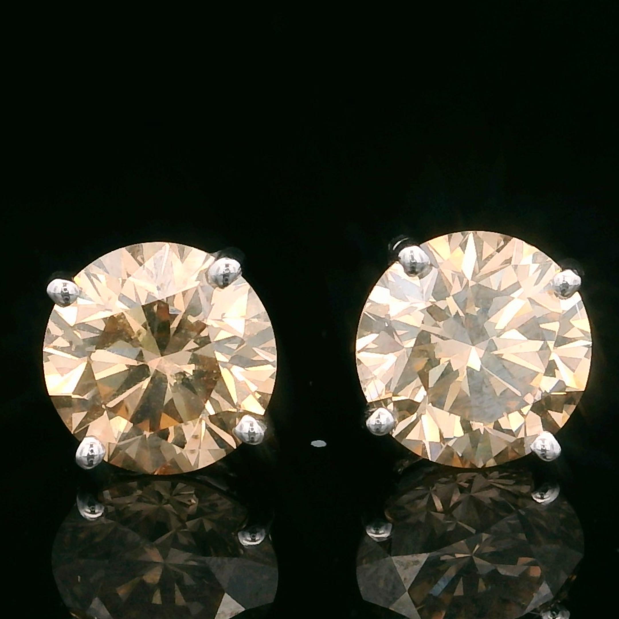 Oscar Heyman 3.34tcw Champagne Diamond Stud Earrings For Sale 1