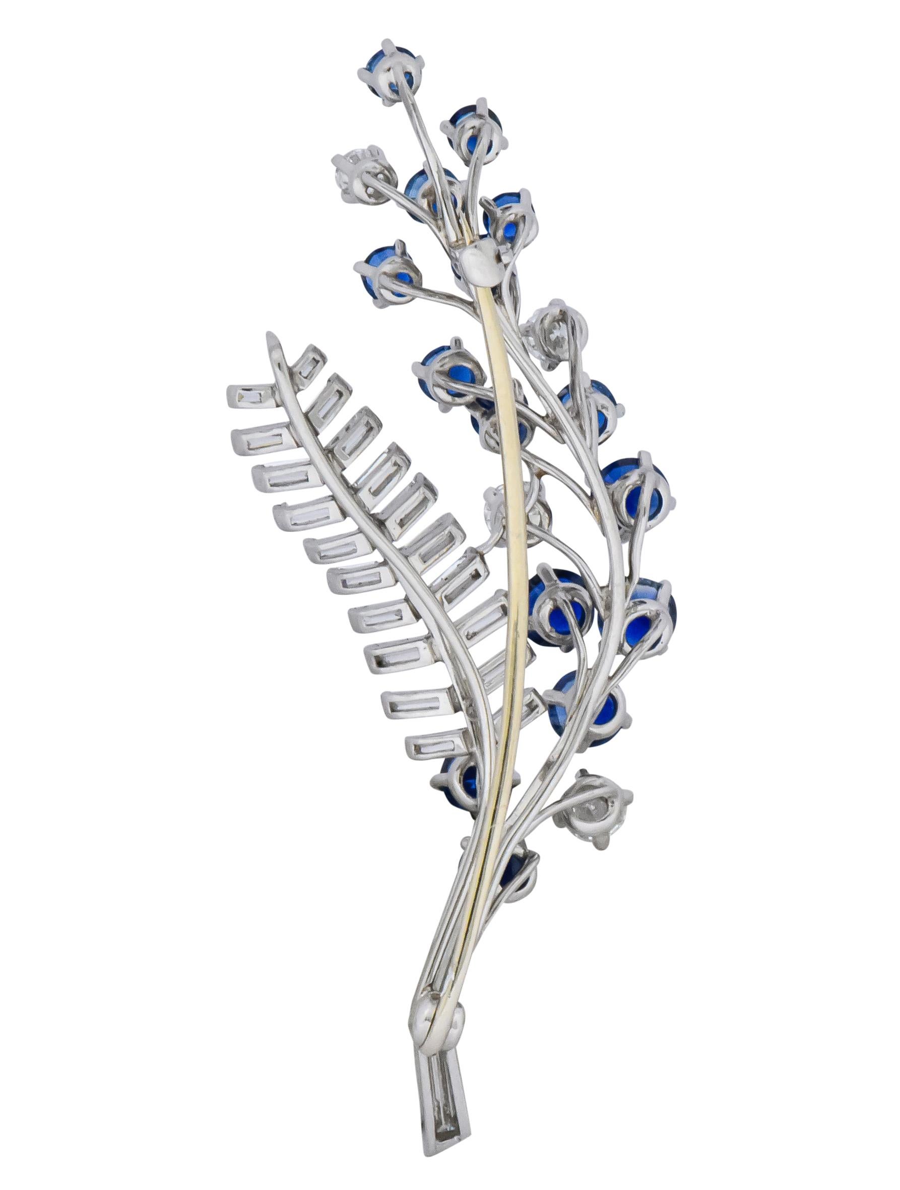 Oscar Heyman 3.40 Carat Sapphire Diamond Platinum Floral Spray Brooch 2
