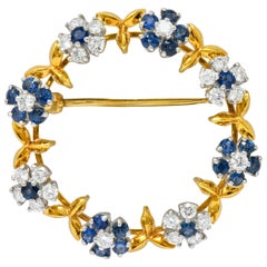 Oscar Heyman 3.60 Carat Sapphire Diamond Platinum 18 Karat Gold Floral Brooch