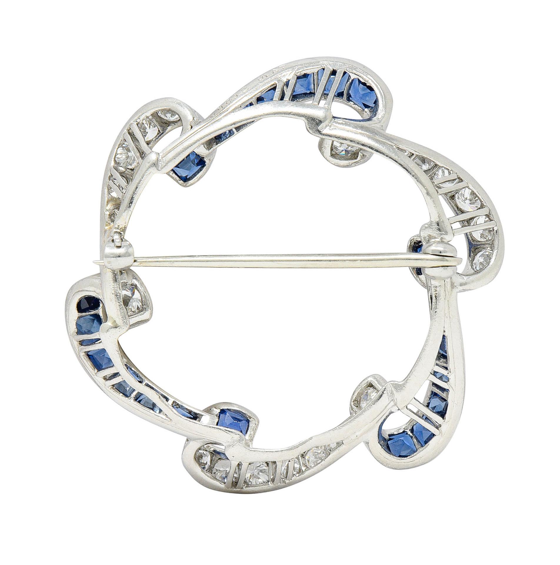 Retro Oscar Heyman 3.75 Carats Sapphire Diamond Platinum Scrolled Wreath Brooch For Sale