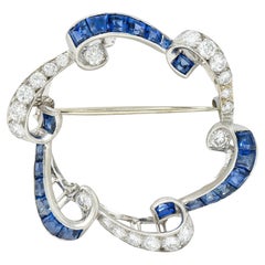 Oscar Heyman 3.75 Carats Sapphire Diamond Platinum Scrolled Wreath Brooch