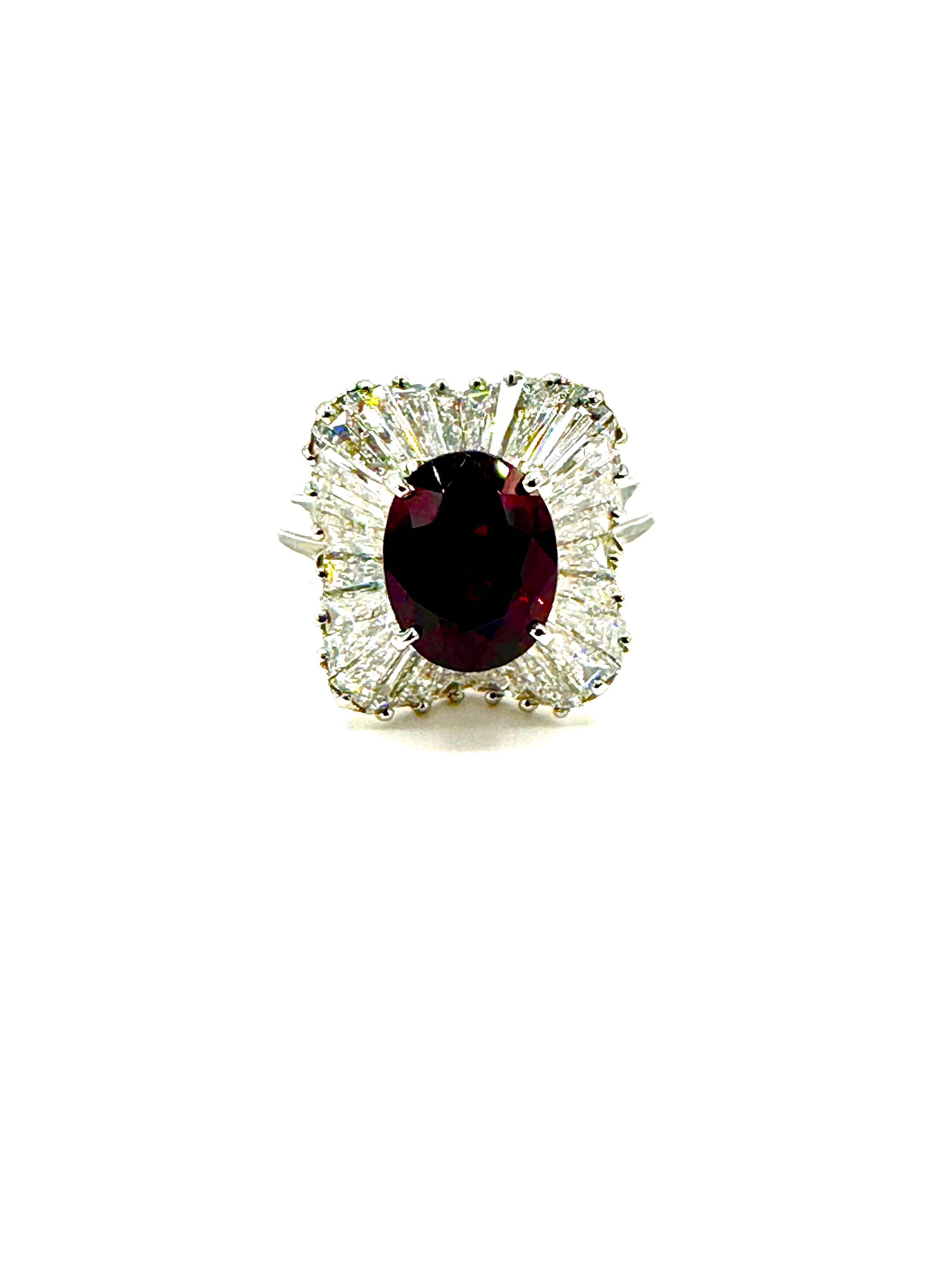 Oscar Heyman 3.87ct Oval Ruby and Baguette Diamond Platinum Ballerina Ring In Excellent Condition For Sale In Chevy Chase, MD