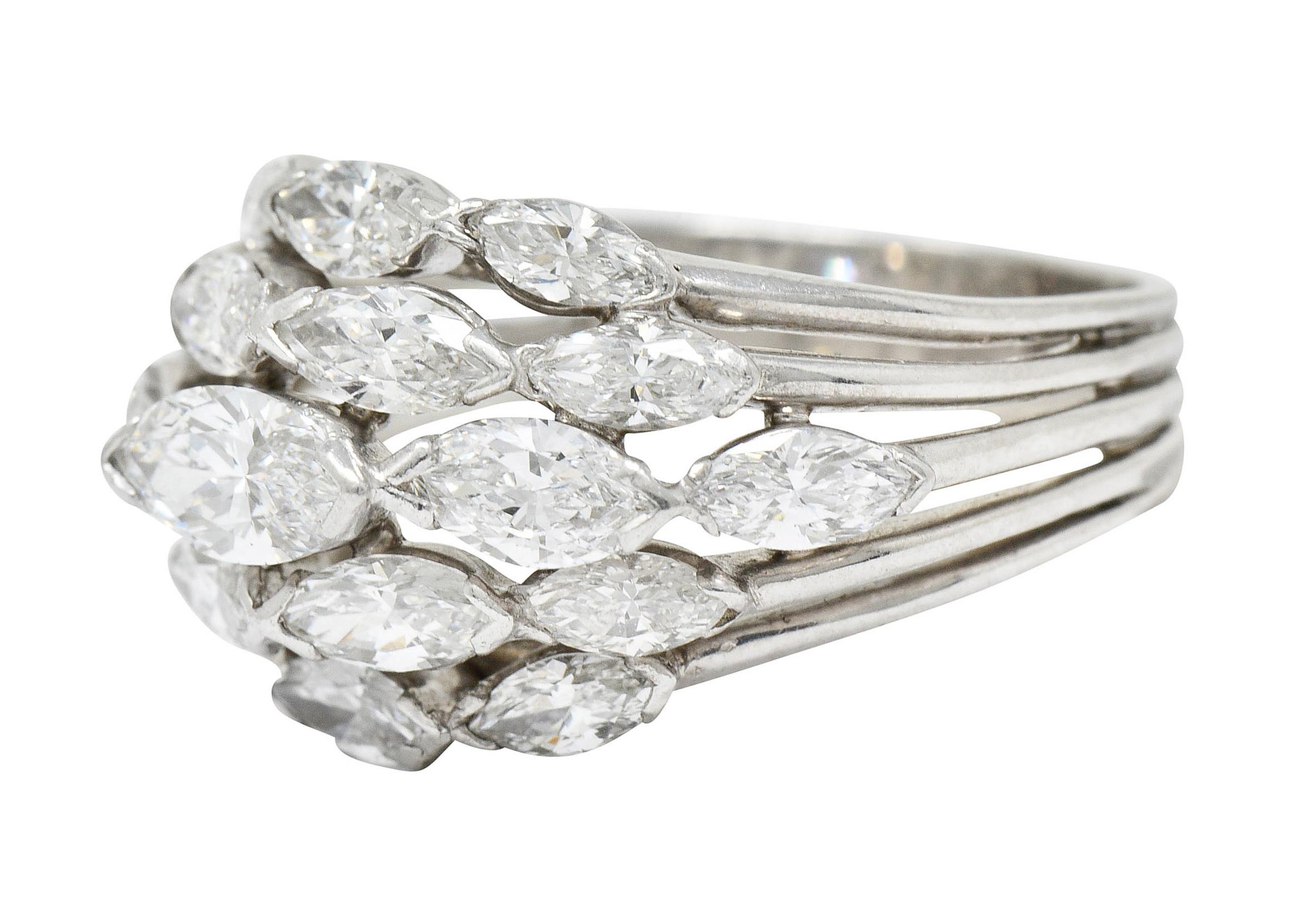 Women's or Men's Oscar Heyman 4.00 Carats Marquise Diamond Platinum Cluster Band Ring