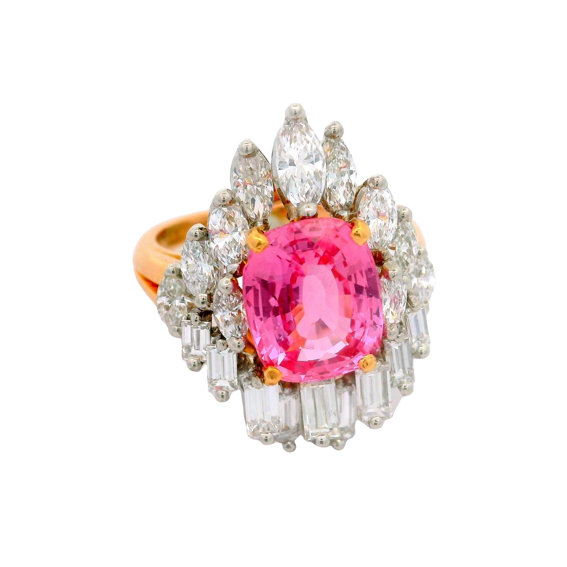 Oscar Heyman Diamante Zafiro Padparadscha 4,21 Quilates Oro Amarillo 18k y Platino Contemporáneo en venta